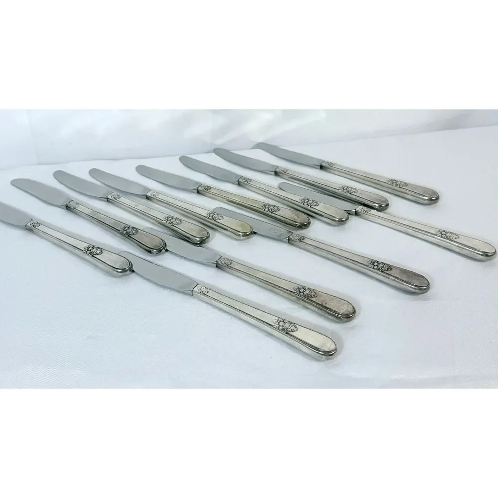1847 Williams Rogers ADORATION Dinner Knives SET OF 12 Silver Plate Stainless